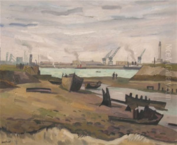 Les Grues Sur Le Port by Louis Robert Antral