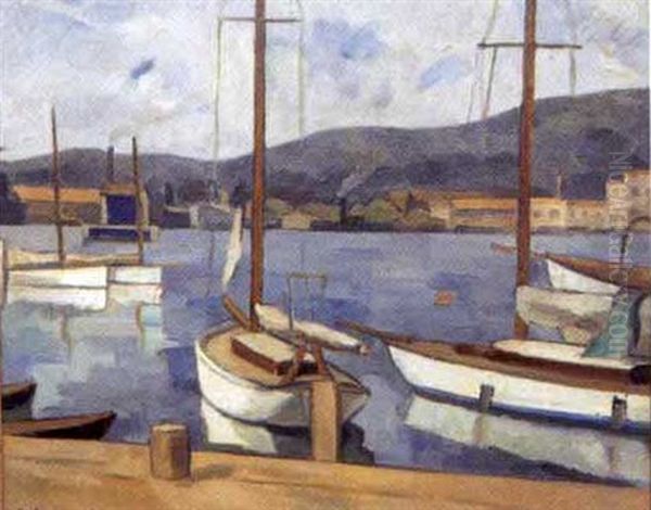 Voilier Au Port Oil Painting by Louis Robert Antral