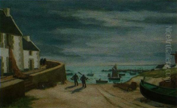 Le Port Du Loch Pres D'audierne Oil Painting by Louis Robert Antral