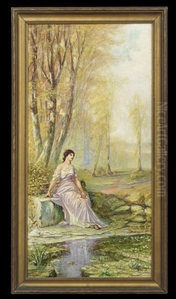 Wooded Landscape With Nymph Oil Painting by John Antrobus