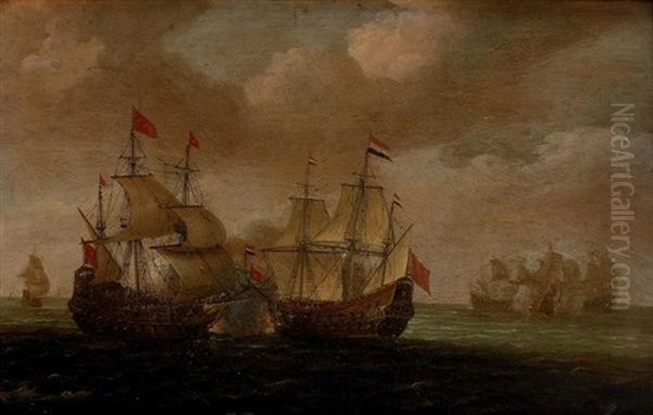 Combat Naval Oil Painting by Aert van Antum