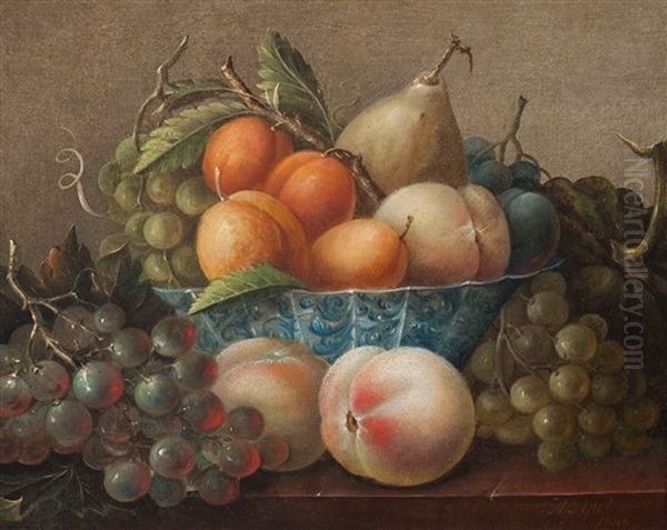 Still Life With Fruit On Porcelain Dish Oil Painting by Adrianus Apol