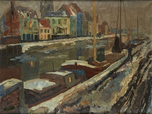 Bords De Canal Enneiges Oil Painting by Armand Adrien Marie Apol