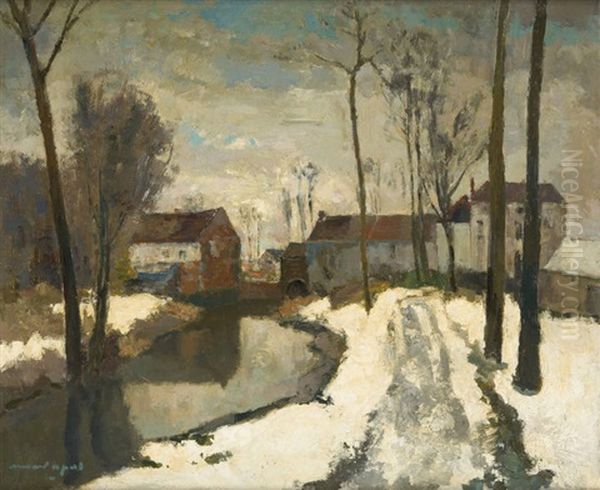 Paysage Enneige Avec Riviere Oil Painting by Armand Adrien Marie Apol