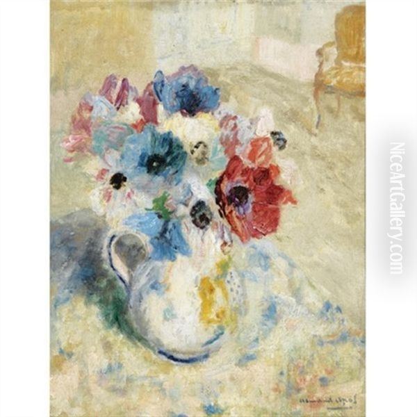 A Flower Still Life With Anemones Oil Painting by Armand Adrien Marie Apol