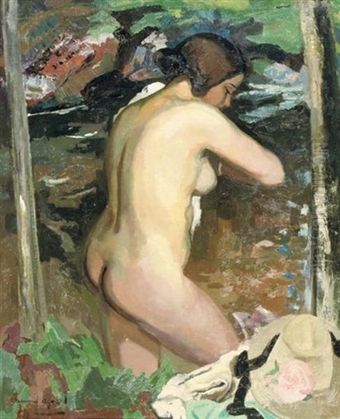 Baigneuse Profil - Bathing Nude In A Forest Oil Painting by Armand Adrien Marie Apol