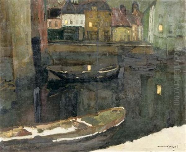 Boats In A Canal In Ghent Oil Painting by Armand Adrien Marie Apol