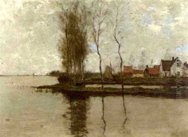 Maisons Le Long D'une Riviere Oil Painting by Armand Adrien Marie Apol