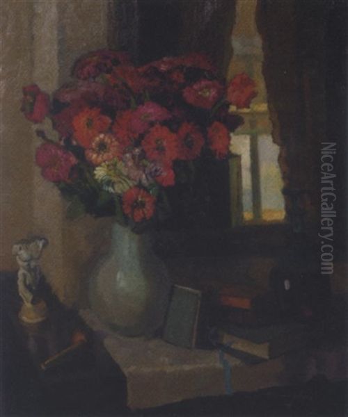 Still Life With Flowers In A Blue Vase Oil Painting by Armand Adrien Marie Apol