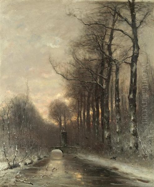 A River In Winter Oil Painting by Louis Apol