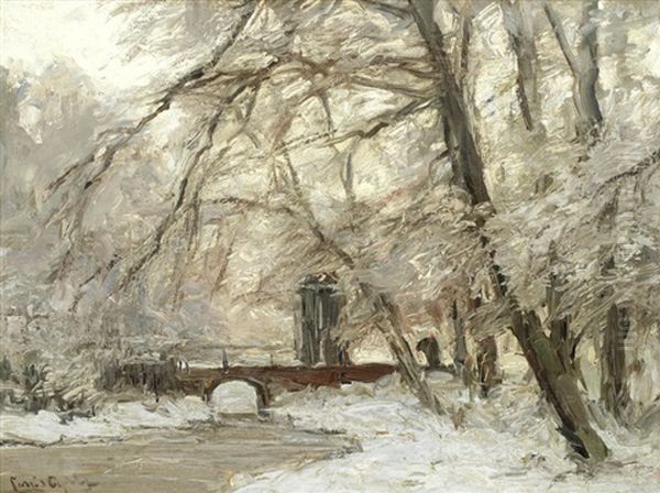 A Woodland River In Winter Oil Painting by Louis Apol