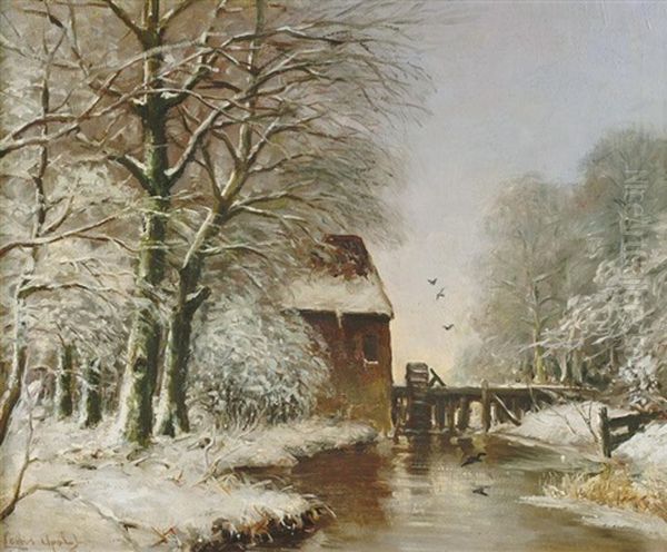 Wassermuhle Im Winterwald Oil Painting by Louis Apol