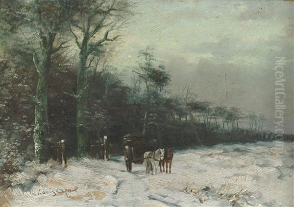 Winterlandschaft Mit Pferdekarre Oil Painting by Louis Apol