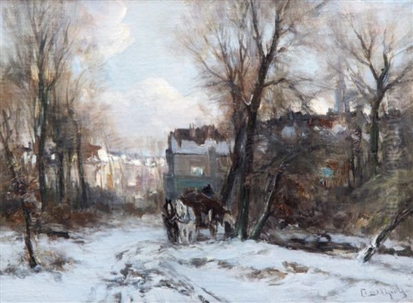 Horse-drawn Cart In Winter, Bezuidenhout, The Hague Oil Painting by Louis Apol