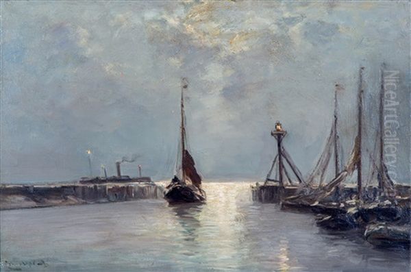 Haven Te Enkhuyzen / Harbour Enkhuizen Oil Painting by Louis Apol