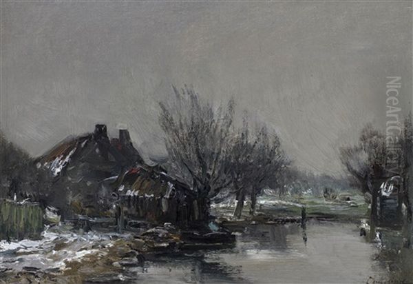 Willows By A Farmhouse Oil Painting by Louis Apol