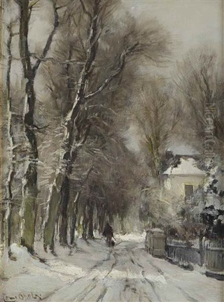 A Snow Covered Path In Winter Oil Painting by Louis Apol