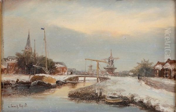 Un Canal En Hiver Oil Painting by Louis Apol