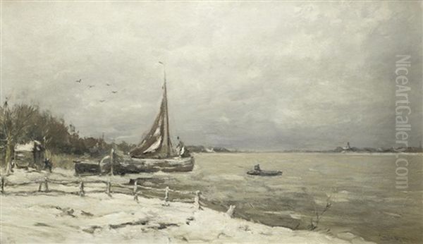 Winter Coastal Scene Oil Painting by Louis Apol