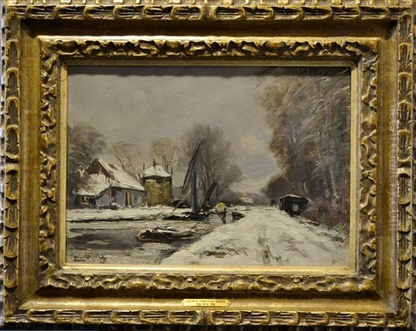 Winter Canal Scene Oil Painting by Louis Apol