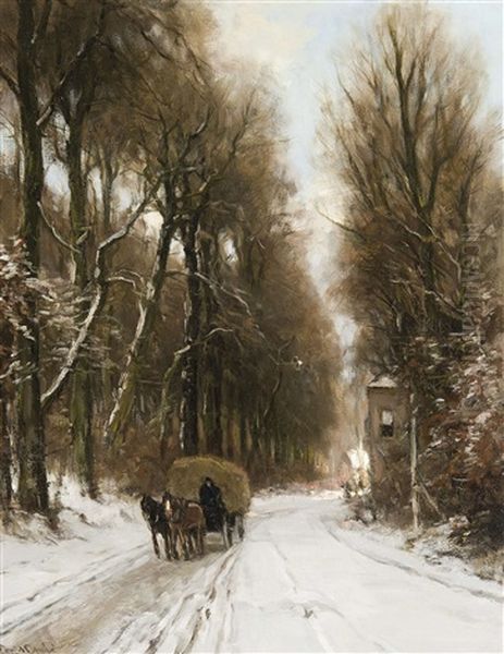 Charrette De Foin Sur Un Sentier Enneige Oil Painting by Louis Apol