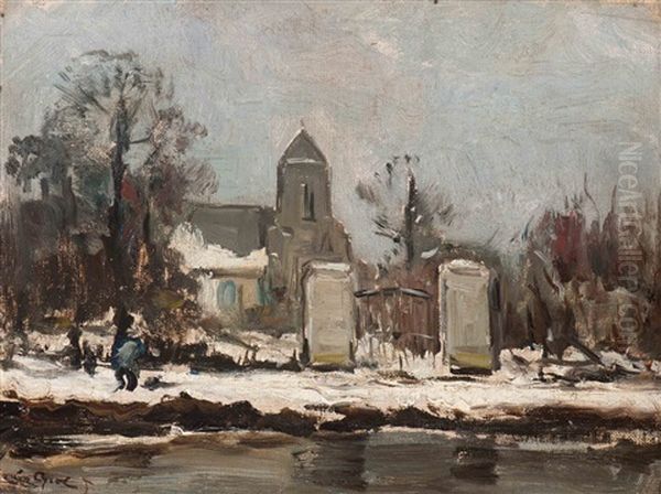 Walker In A Snow-covered Landscape Oil Painting by Louis Apol