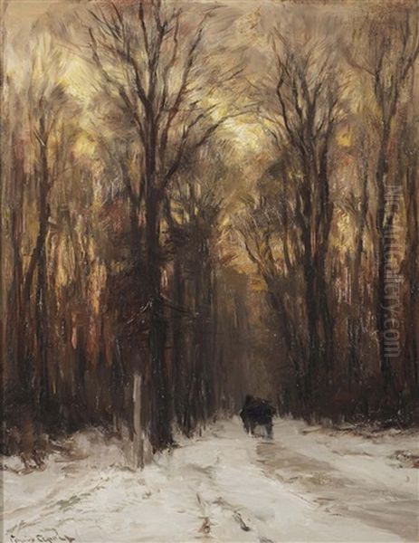 Along A Forest Path On A Winter's Day Oil Painting by Louis Apol