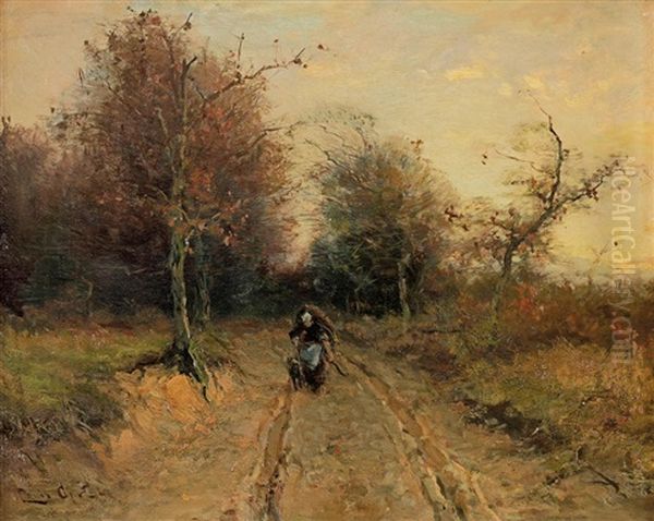 On The Forest Path In Autumn Oil Painting by Louis Apol