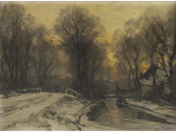 A Winter Scene Oil Painting by Louis Apol