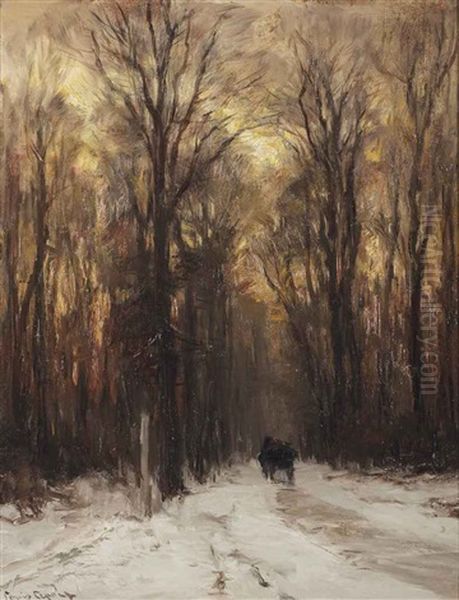 Along A Forest Path On A Winter's Day Oil Painting by Louis Apol