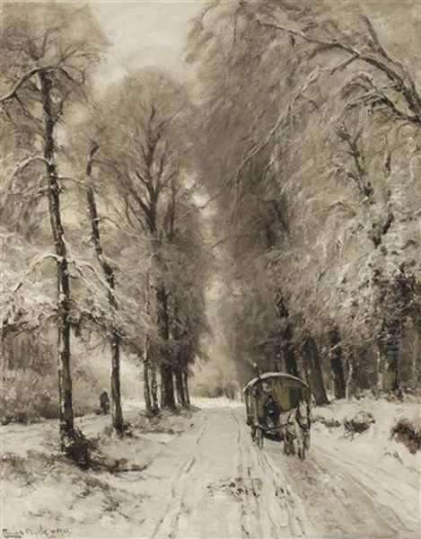 A Horse-drawn Cart On A Snowy Path Oil Painting by Louis Apol