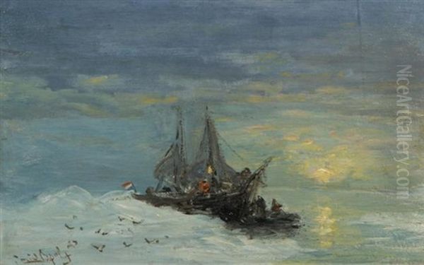 Ships At Spitsbergen Oil Painting by Louis Apol