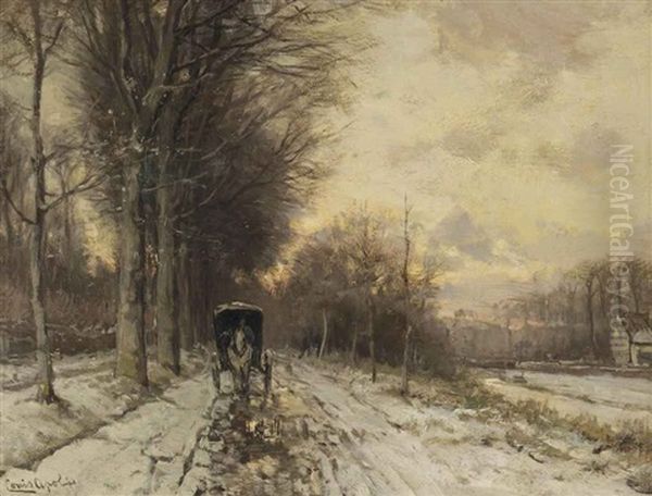 A Horse-drawn Cart On A Snowy Path Oil Painting by Louis Apol