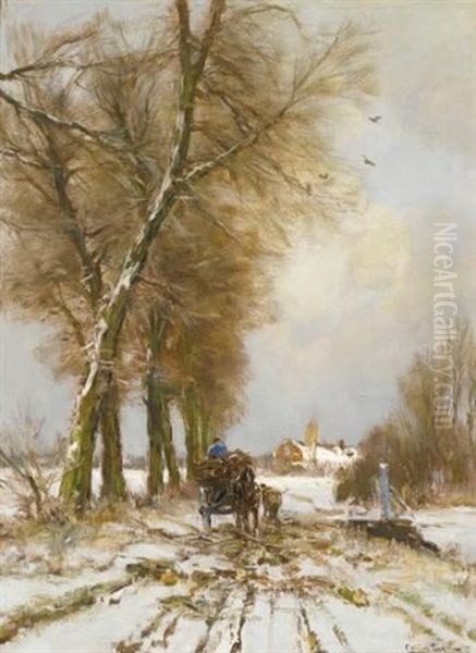 Figures On A Snowy Path Oil Painting by Louis Apol