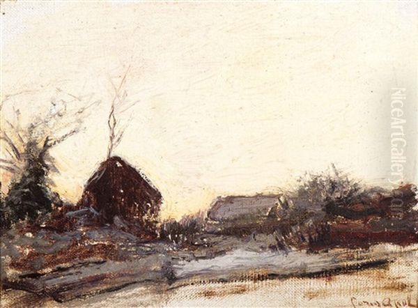 Farmsteads In A Winter Landscape by Louis Apol