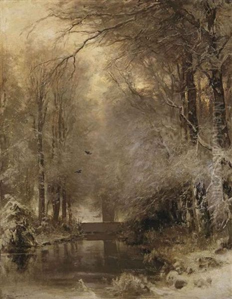 Achter Het Buiten (a Forest In Winter) Oil Painting by Louis Apol