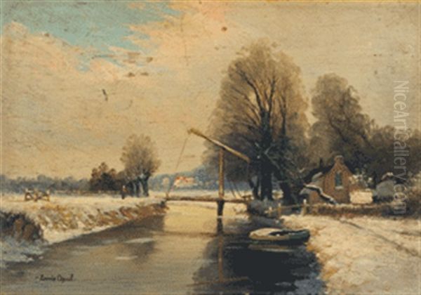 Winterliche Landschaft Am Kanal Oil Painting by Louis Apol