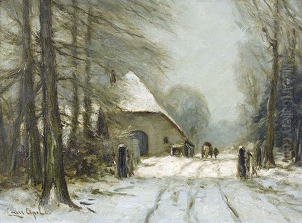 Winterlandschaft Mit Waldweg Und Gehoft Oil Painting by Louis Apol