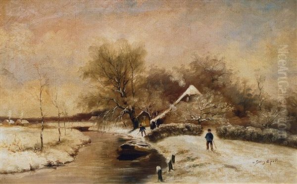 Winterlandschaft Mit Gehoften Oil Painting by Louis Apol