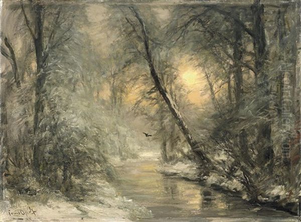 Bachlauf Im Winterwald Oil Painting by Louis Apol