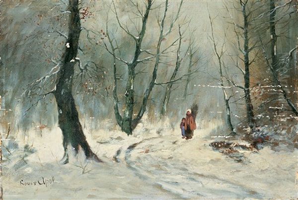 Winterwald Mit Mutter Und Kind Oil Painting by Louis Apol