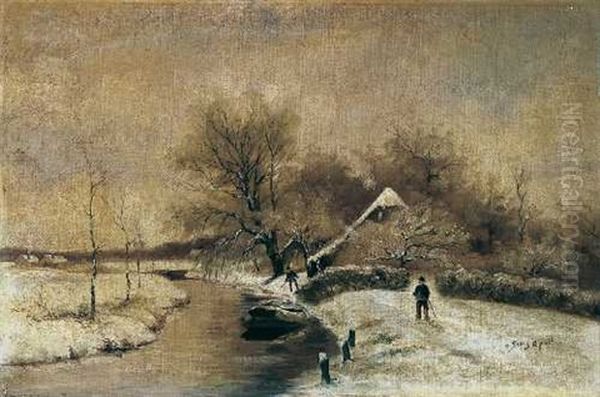 Flusslandschaft Im Winter Oil Painting by Louis Apol