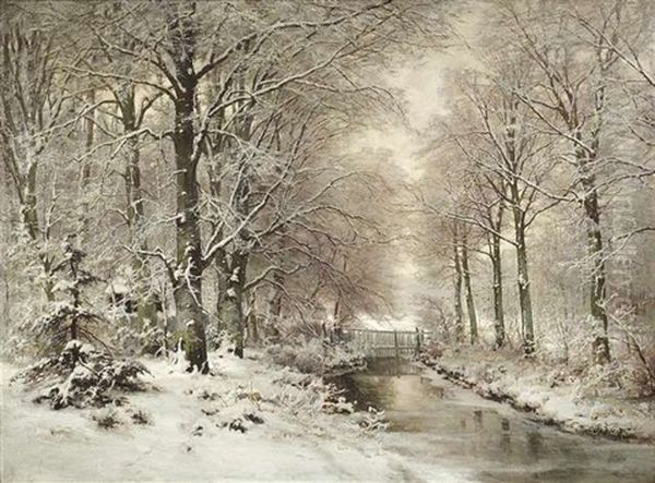 Baumgesaumter Bachlauf Im Winterwald Oil Painting by Louis Apol