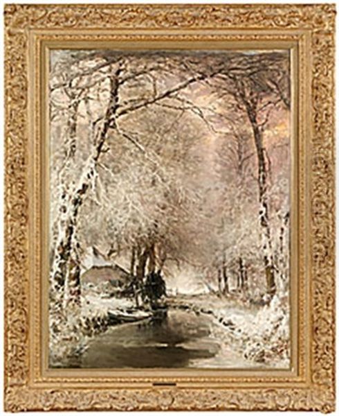 Winterbos Met Onderdaande Oil Painting by Louis Apol