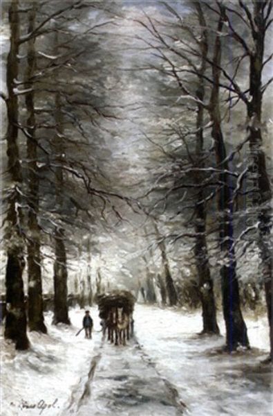 Carriole Dans Un Sous-bois Enneige Oil Painting by Louis Apol