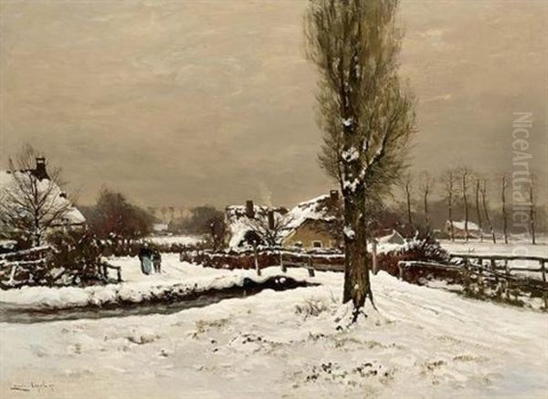 Snow Covered Farms On The Biljoen Estate, Velp Oil Painting by Louis Apol