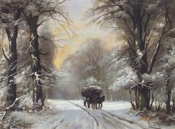 Holzfuhre Durch Einen Winterlichen Verschneiten Wald Oil Painting by Louis Apol