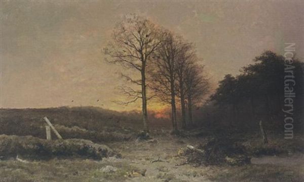 A Wooded Landscape At Dusk Oil Painting by Louis Apol