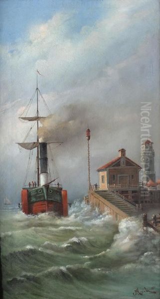 Vaporetto Oil Painting by Ezechiele Acerbi