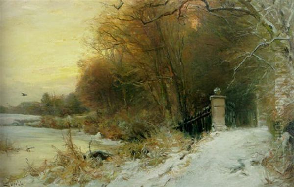 A Winter Landscape With The Entrance Of An Estate Oil Painting by Louis Apol